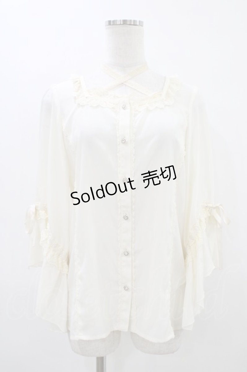 画像1: axes femme kawaii / はしごレース使いフレアスリーブブラウス M アイボリー H-26-03-15-1051-AX-BL-NS-ZH (1)