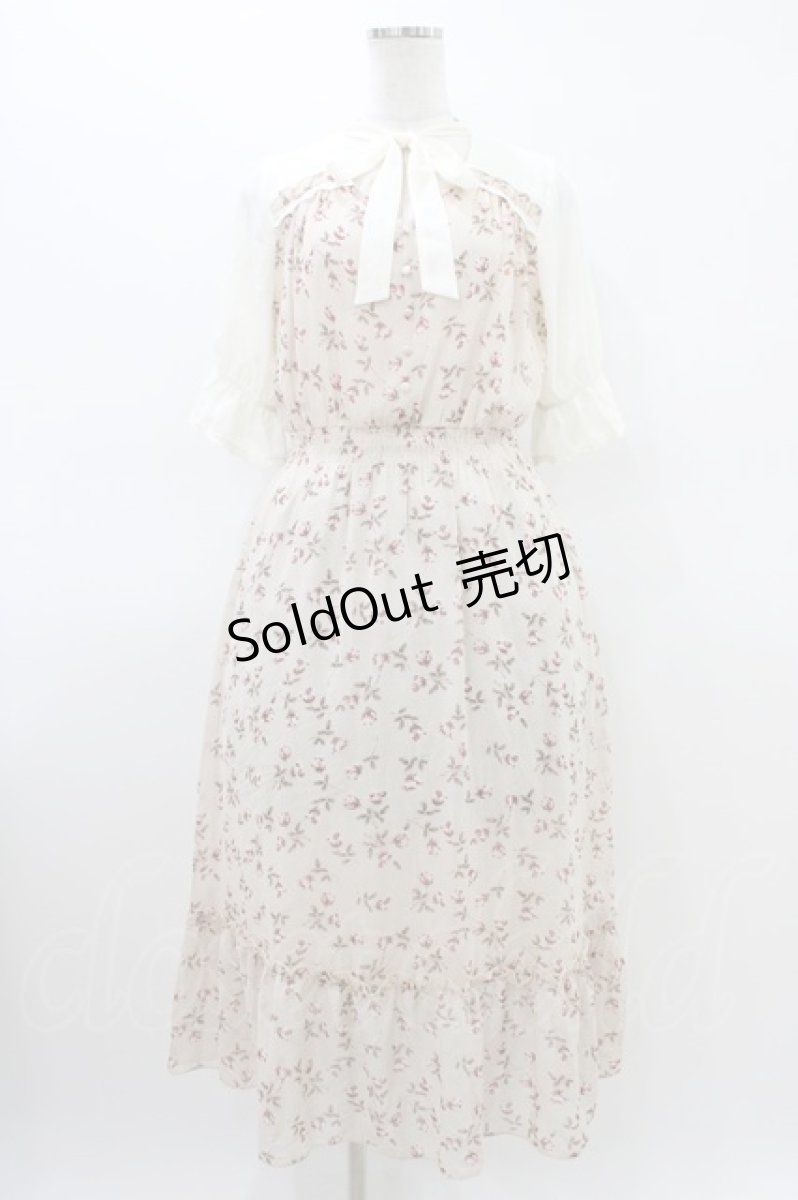 画像1: axes femme / チョーカーリボンデザイン花柄ワンピース M アイボリー H-26-03-15-1011-AX-OP-NS-ZH (1)