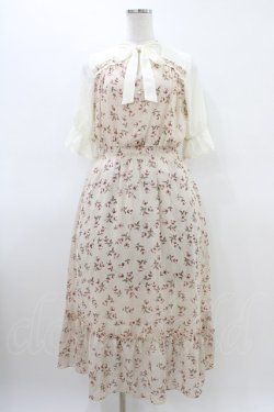 画像1: axes femme / チョーカーリボンデザイン花柄ワンピース M アイボリー H-26-03-15-1011-AX-OP-NS-ZH