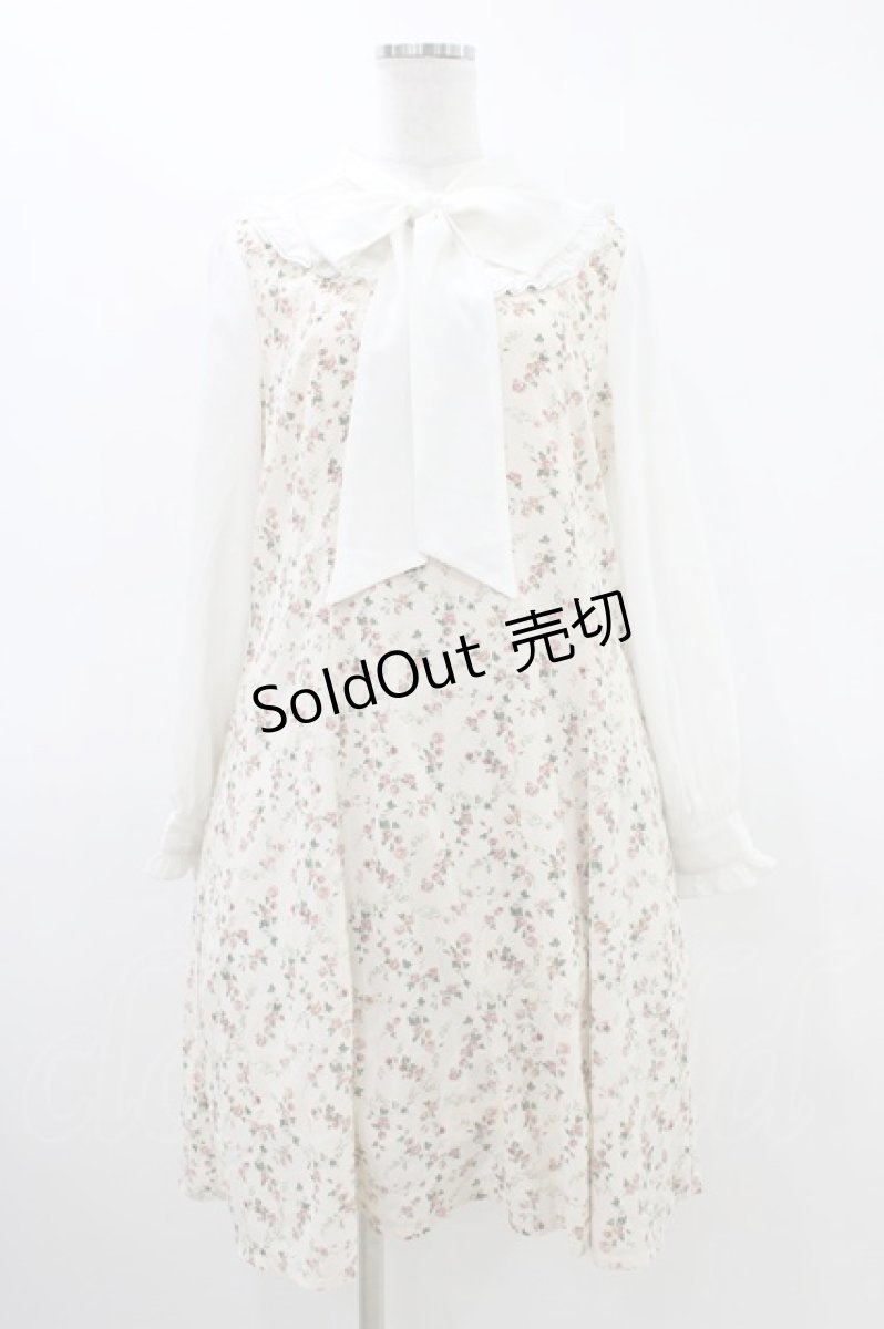 画像1: axes femme POETIQUE / 花柄ブロッキングボウタイワンピース M アイボリー H-26-03-15-1019-AX-OP-NS-ZH (1)