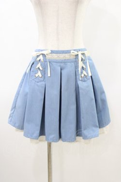 画像1: axes femme / 編み上げプリーツキュロット M ブルー H-26-03-15-1004-AX-PA-NS-ZH