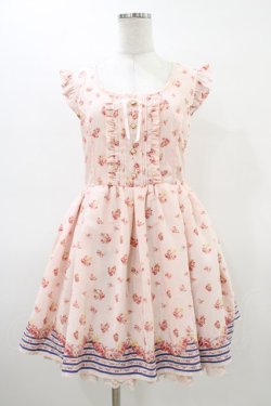 画像1: LIZ LISA / 裾ボーダー花柄ワンピース Free ピンク H-26-03-15-1026-LO-OP-NS-ZH