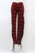 BANNED APPAREL / レースアップチェックパンツ M 赤 H-26-03-15-009-PU-PA-KB-ZH