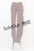 BANNED APPAREL / レースアップチェックパンツ M 赤 H-26-03-15-009-PU-PA-KB-ZH