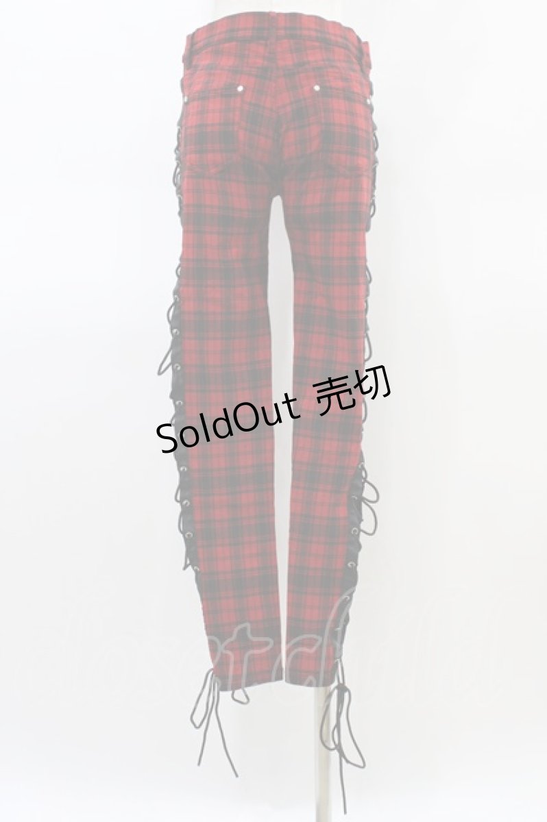 画像2: BANNED APPAREL / レースアップチェックパンツ M 赤 H-26-03-15-009-PU-PA-KB-ZH (2)
