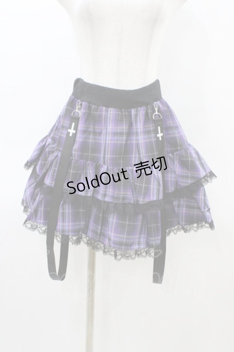 画像1: NieR Clothing / サス付チェックフリルスカート  黒×紫 H-26-03-15-013-PU-SK-KB-ZH (1)