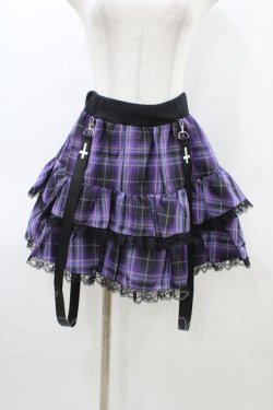 画像1: NieR Clothing / サス付チェックフリルスカート  黒×紫 H-26-03-15-013-PU-SK-KB-ZH