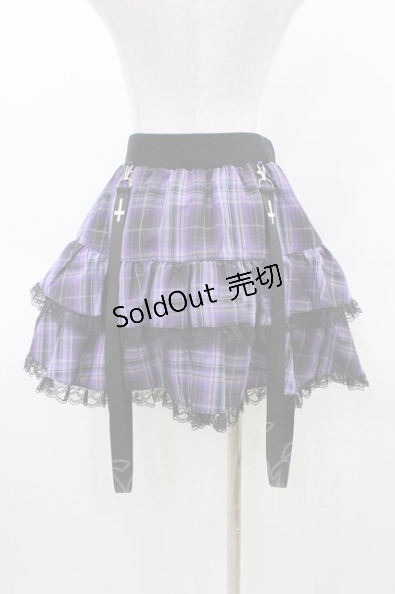 画像2: NieR Clothing / サス付チェックフリルスカート  黒×紫 H-26-03-15-013-PU-SK-KB-ZH (2)