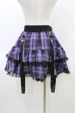 画像2: NieR Clothing / サス付チェックフリルスカート  黒×紫 H-26-03-15-013-PU-SK-KB-ZH