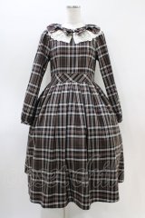 Melody BasKet / リボンとレースカラーのタータンチェックワンピース M ブラウン H-26-03-15-018-LO-OP-KB-ZH