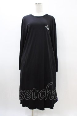 画像1: NieR Clothing / プリント切替ロングワンピース  黒 H-26-03-15-024-PU-OP-KB-ZH