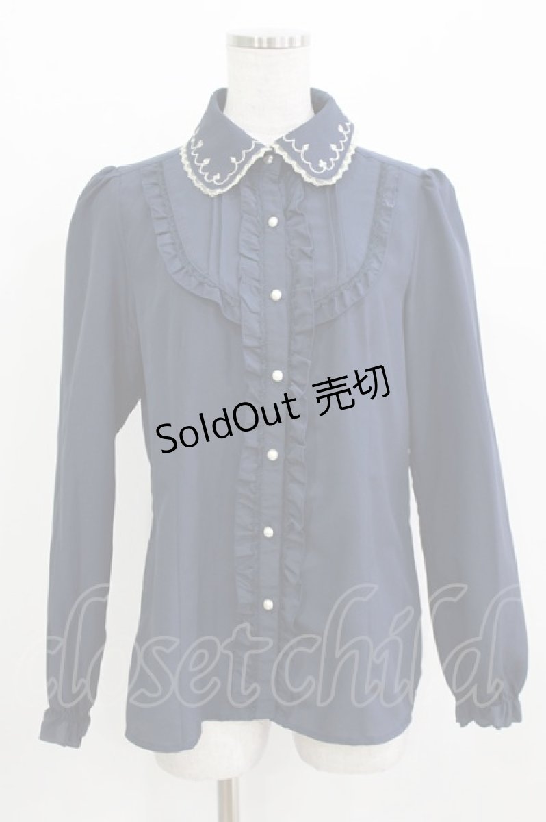 画像1: axes femme / トランプ刺繍ブラウス M ネイビー H-26-03-16-040-AX-BL-NS-ZH (1)