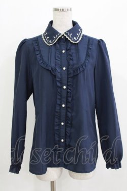 画像1: axes femme / トランプ刺繍ブラウス M ネイビー H-26-03-16-040-AX-BL-NS-ZH