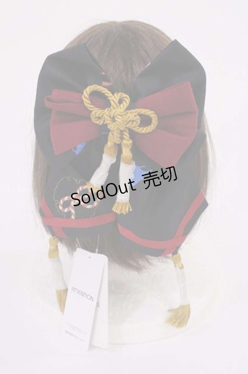 画像1: axes femme kawaii / 彼岸の白狐会柄リボンバレッタ  ブラック H-26-03-16-1040-AX-AC-NS-ZH (1)