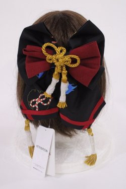 画像1: axes femme kawaii / 彼岸の白狐会柄リボンバレッタ  ブラック H-26-03-16-1040-AX-AC-NS-ZH