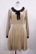 axes femme / 襟レース使いベロアワンピース M ベージュ H-26-03-16-1014-AX-OP-NS-ZH