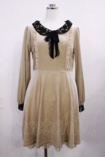 画像1: axes femme / 襟レース使いベロアワンピース M ベージュ H-26-03-16-1014-AX-OP-NS-ZH (1)