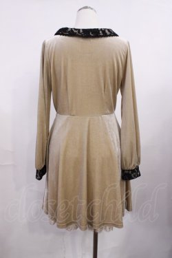 画像2: axes femme / 襟レース使いベロアワンピース M ベージュ H-26-03-16-1014-AX-OP-NS-ZH