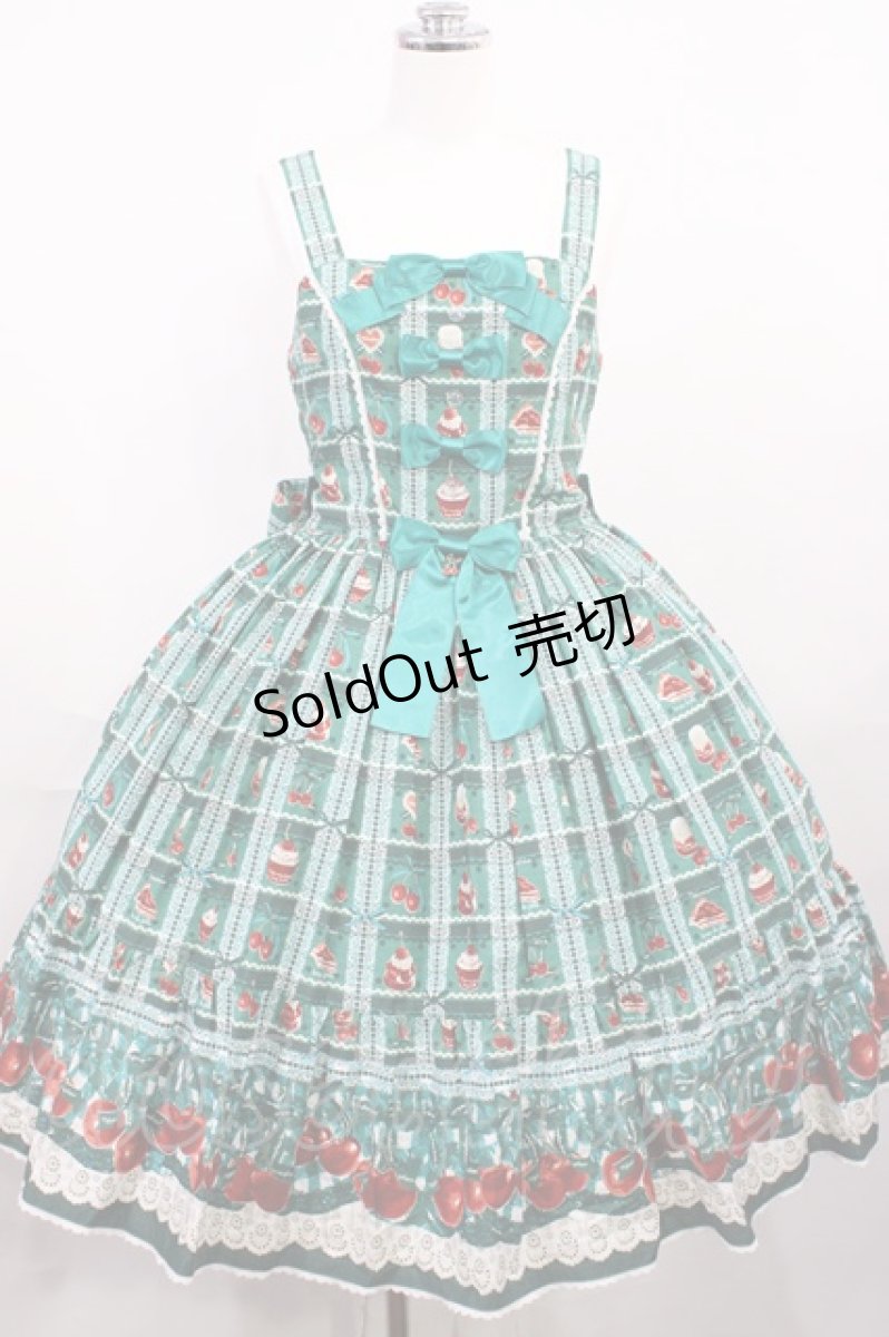 画像1: metamorphose / Retro Cherryティアードジャンパースカート サイズ1 グリーン H-26-03-16-1002-ME-OP-NS-ZH (1)