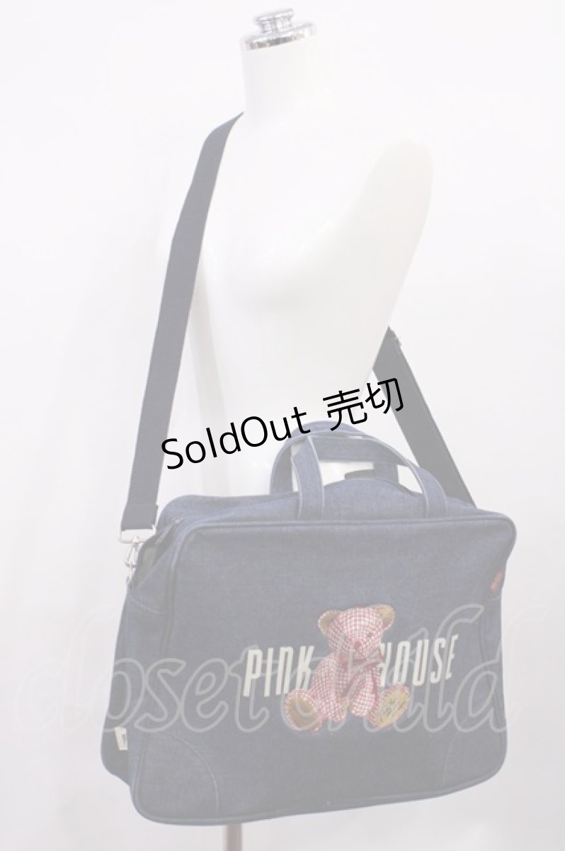 画像1: PINK HOUSE / くま刺繍デニムバッグ  ブルー H-26-03-16-1036-LO-JA-NS-ZH (1)