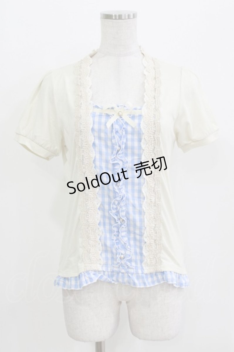 画像1: axes femme / ギンガムチェック切替トップス M 生成り/サックス H-26-03-16-056-AX-TO-NS-ZH (1)