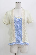 画像1: axes femme / ギンガムチェック切替トップス M 生成り/サックス H-26-03-16-056-AX-TO-NS-ZH (1)