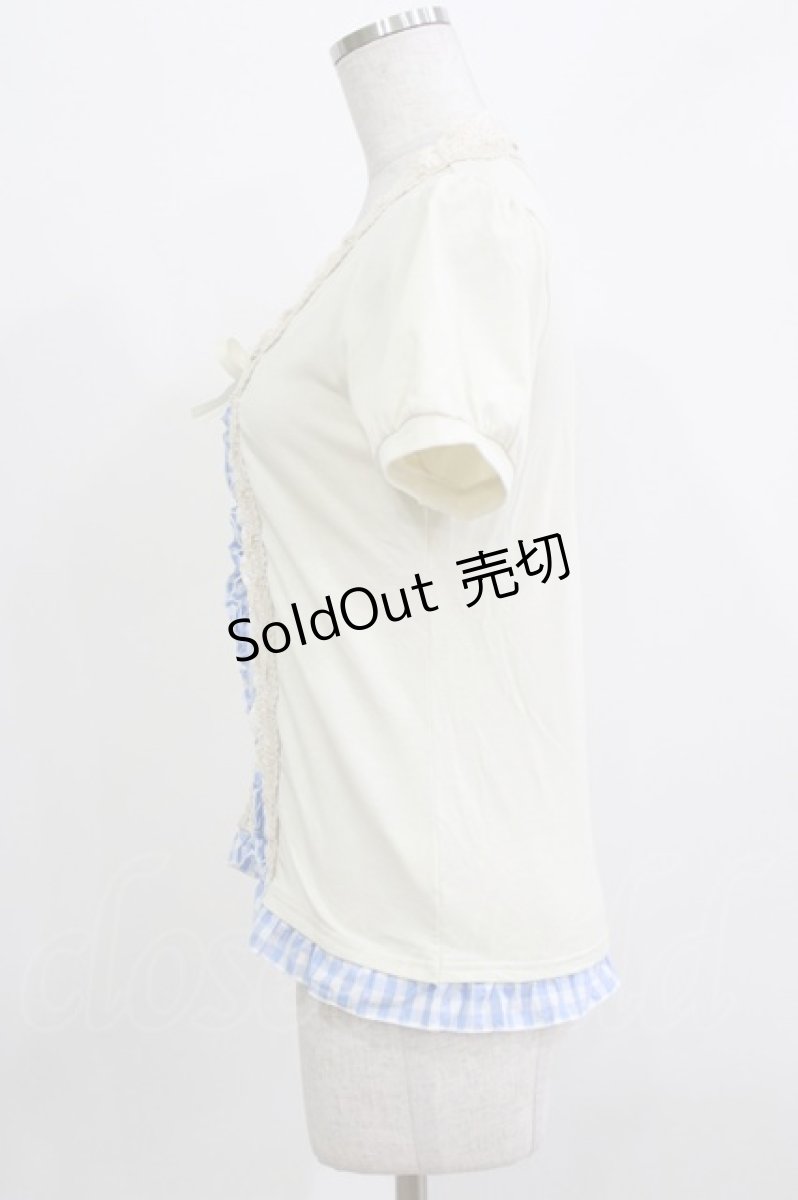 画像2: axes femme / ギンガムチェック切替トップス M 生成り/サックス H-26-03-16-056-AX-TO-NS-ZH (2)