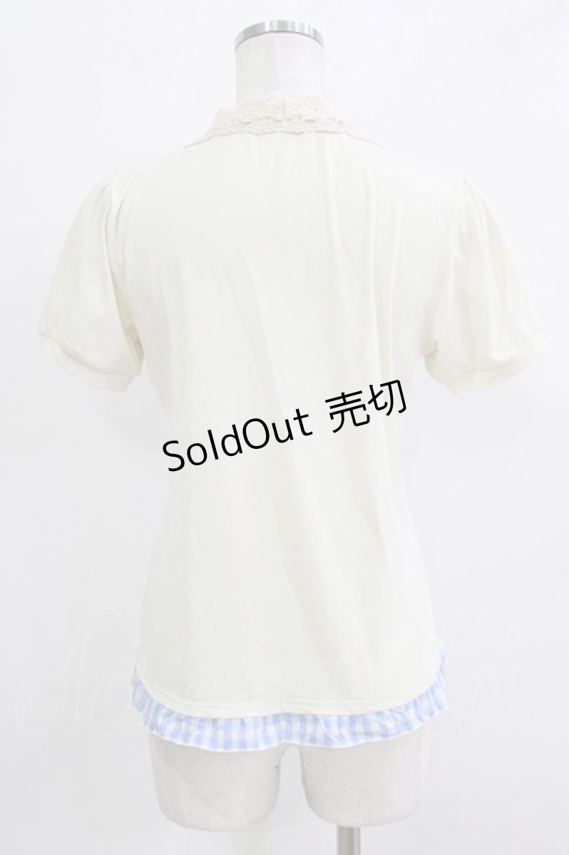 画像3: axes femme / ギンガムチェック切替トップス M 生成り/サックス H-26-03-16-056-AX-TO-NS-ZH (3)