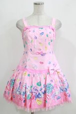 画像1: Angelic Pretty / Candy Treat ローウエストジャンパースカート Free ピンク H-26-03-16-026-AP-OP-NS-ZH (1)
