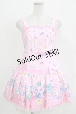 画像1: Angelic Pretty / Candy Treat ローウエストジャンパースカート Free ピンク H-26-03-16-026-AP-OP-NS-ZH