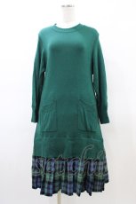 画像1: Jane Marple Dans Le Salon / Knit Tartan check trompe-l'oeil dress  グリーン H-26-03-17-1028-JM-OP-KB-ZH (1)
