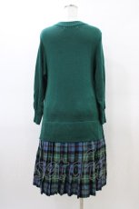 画像2: Jane Marple Dans Le Salon / Knit Tartan check trompe-l'oeil dress  グリーン H-26-03-17-1028-JM-OP-KB-ZH (2)