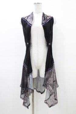 画像1: Ozz Croce / 和柄プリントメッシュジレ  黒 H-26-03-17-1036-OO-TO-AK-ZH