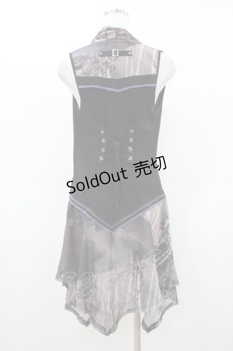 画像2: Ozz Croce / 和柄プリントメッシュジレ  黒 H-26-03-17-1036-OO-TO-AK-ZH (2)