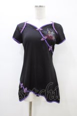 画像1: Ozz oneste / チャイナ刺繍半袖カットソー  黒 H-26-03-17-1044-OO-TO-AK-ZH (1)