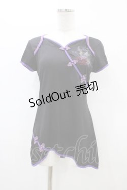 画像1: Ozz oneste / チャイナ刺繍半袖カットソー  黒 H-26-03-17-1044-OO-TO-AK-ZH