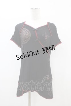 画像1: Ozz oneste / チャイナ刺繍半袖チュニック  黒×赤 H-26-03-17-1045-OO-TO-AK-ZH