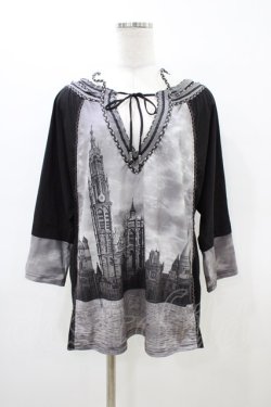 画像1: OZZ ANGELO / オフショルプリントカットソー  黒 H-26-03-17-1049-OO-TO-AK-ZH