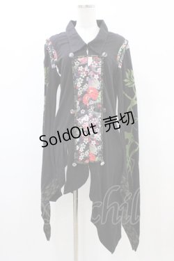 画像1: gouk / 和柄切替アシメロングカーディガン  黒 H-26-03-17-1054-GO-TO-KB-ZH