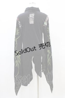 画像2: gouk / 和柄切替アシメロングカーディガン  黒 H-26-03-17-1054-GO-TO-KB-ZH