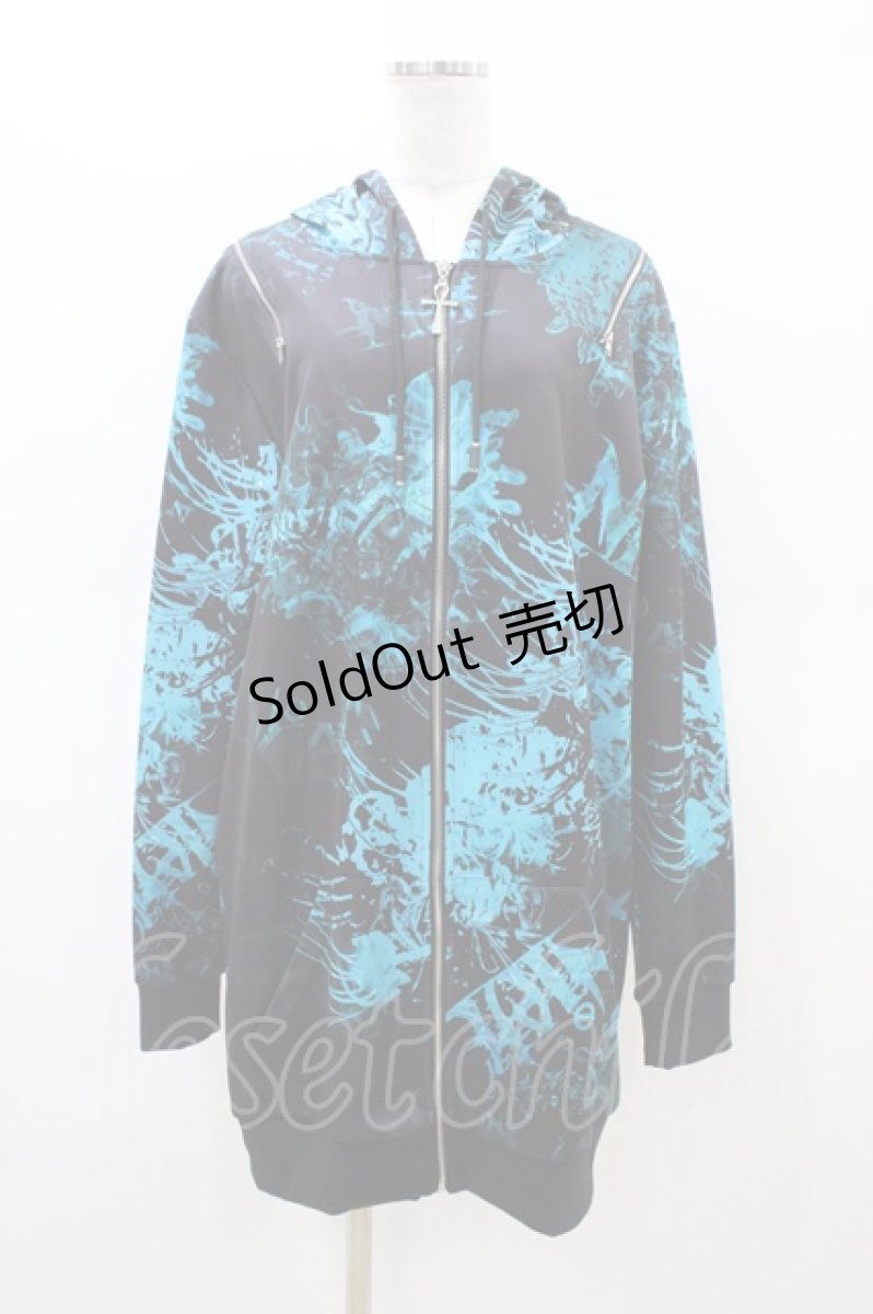 画像1: NieR Clothing / 総柄ZIPパーカー  黒 H-26-03-17-1056-PU-TO-KB-ZH (1)