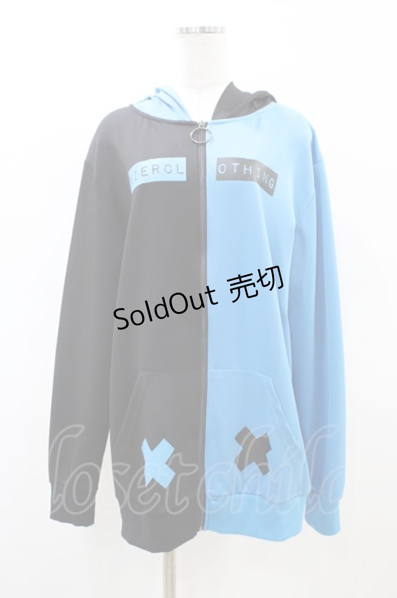 画像1: NieR Clothing / うさ耳付きTWO-TONE ZIPパーカー  黒×青 H-26-03-17-1057-PU-TO-KB-ZH (1)