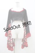 Qutie Frash / メッシュ着物袖トップス  黒×赤 H-26-03-17-1012-QU-TO-KB-ZH