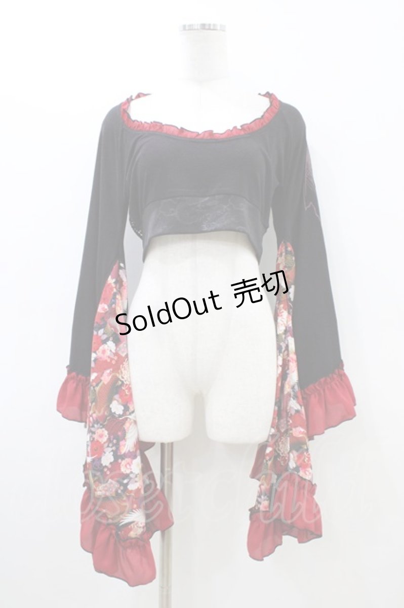 画像1: Qutie Frash / メッシュ着物袖トップス  黒×赤 H-26-03-17-1012-QU-TO-KB-ZH (1)