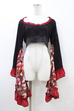 画像1: Qutie Frash / メッシュ着物袖トップス  黒×赤 H-26-03-17-1012-QU-TO-KB-ZH