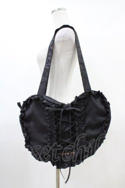 画像1: ATELIER PIERROT / Lace up Ribbon Heart Bag 黒  H-26-03-17-1003-EL-BG-AK-ZH