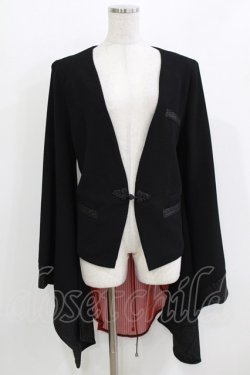 画像1: Qutie Frash / 着物袖ジャケット  黒×黒赤ストライプ H-26-03-18-028-QU-JA-KB-ZH