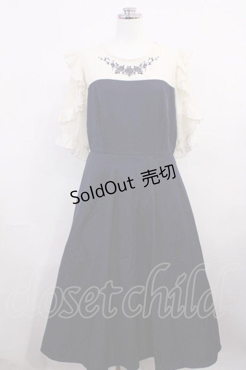画像1: axes femme / ローズ刺繍ドッキングワンピース M ネイビー H-26-03-18-1011-AX-OP-NS-ZH (1)