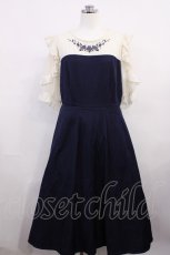 画像1: axes femme / ローズ刺繍ドッキングワンピース M ネイビー H-26-03-18-1011-AX-OP-NS-ZH (1)