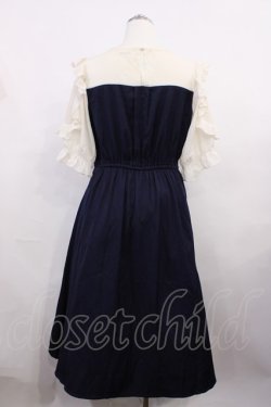 画像2: axes femme / ローズ刺繍ドッキングワンピース M ネイビー H-26-03-18-1011-AX-OP-NS-ZH